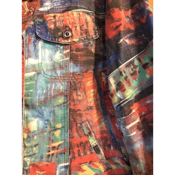 Chico’s Art To Wear Jacket Women's Size 1 (Med-8) Earth Tones Retro Denim Style - Picture 3 of 8